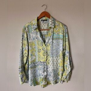 ZARA Patchwork Floral Button Down Blouse | Boho Cottagecore Top M - LIKE NEW